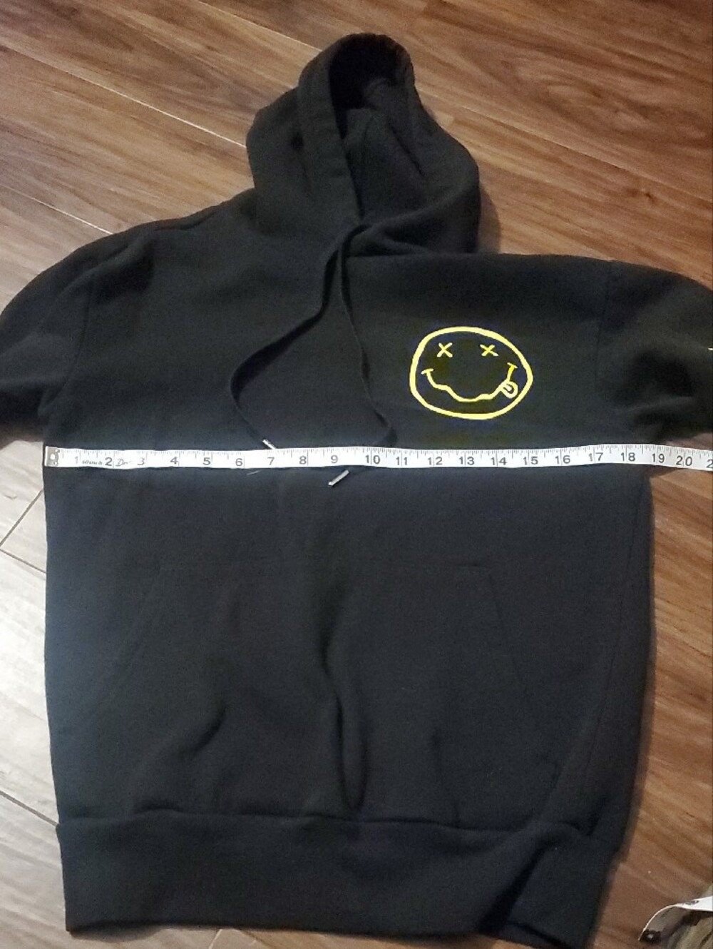 NIRVANA Black Hoodie with Yellow Smiley and Sleeve Text - Picture 5 of 7